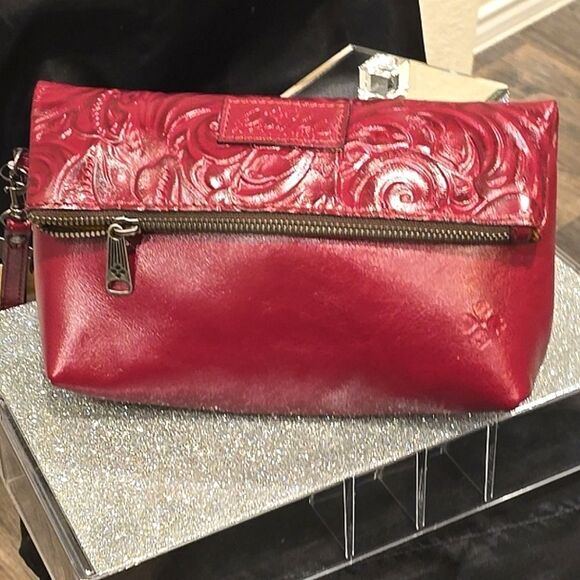 Patricia Nash Valerie Tooled Leather Fold-Over Wristlet- Magenta - Picture 5 of 8